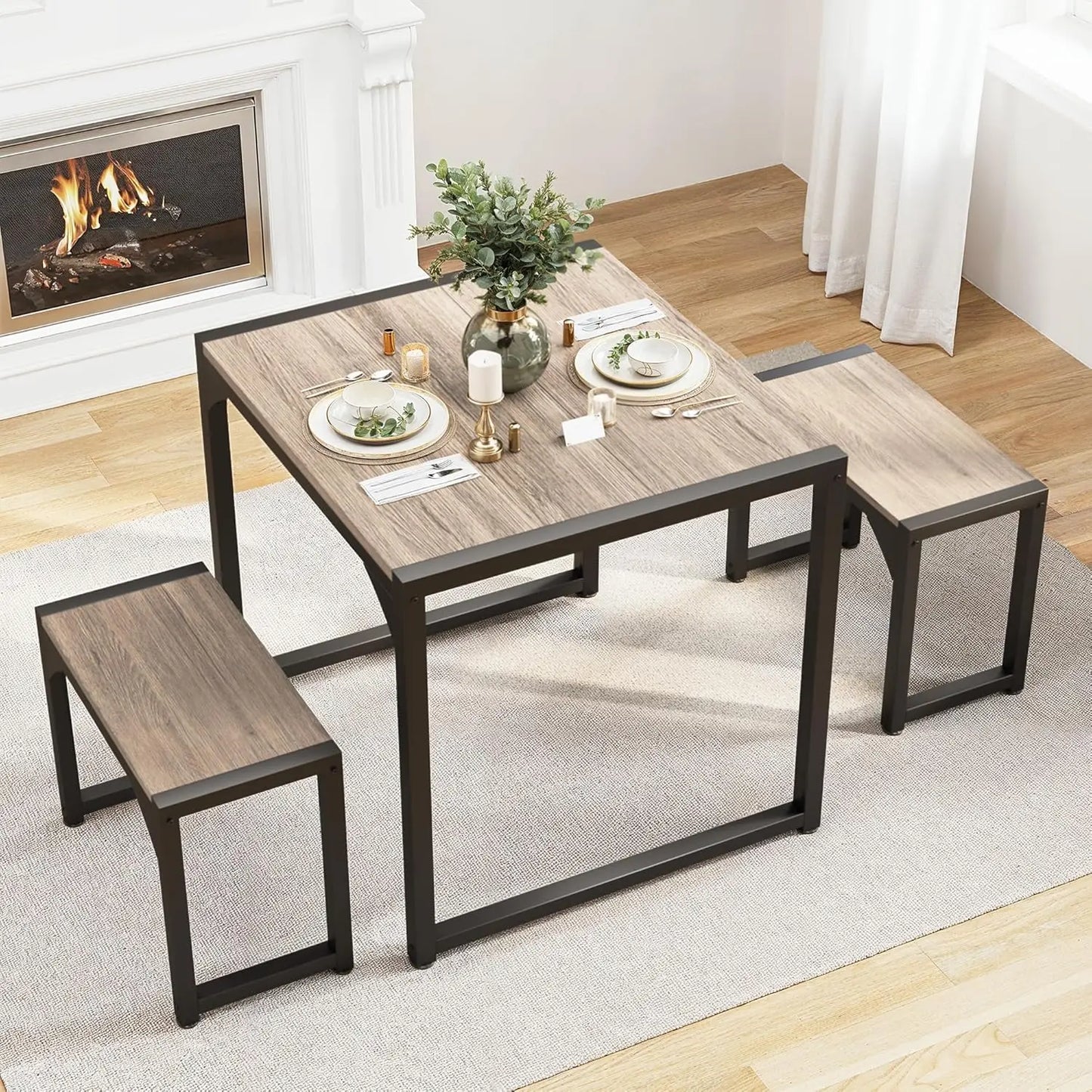 Space-Saving Dining Table Set with Metal Frame & MDF Board