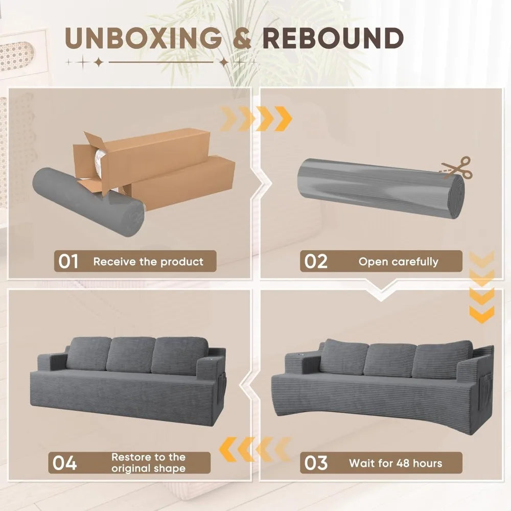 87” Boneless Sofa Couch with 2 Pillows Extra Deep Seats