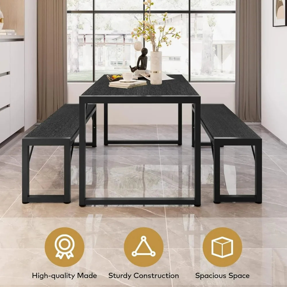 Space-Saving Dining Table Set with Metal Frame & MDF Board