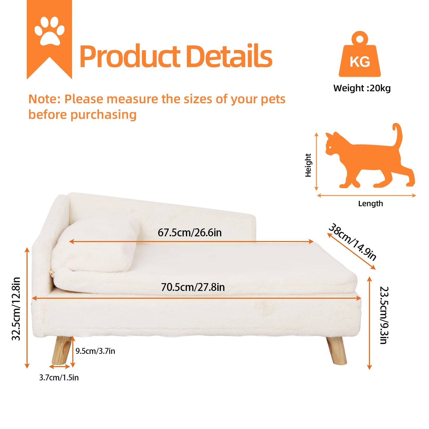 Elevated Pet Bed,Nordic Pet Stool Bed with Cozy Pad Waterproof