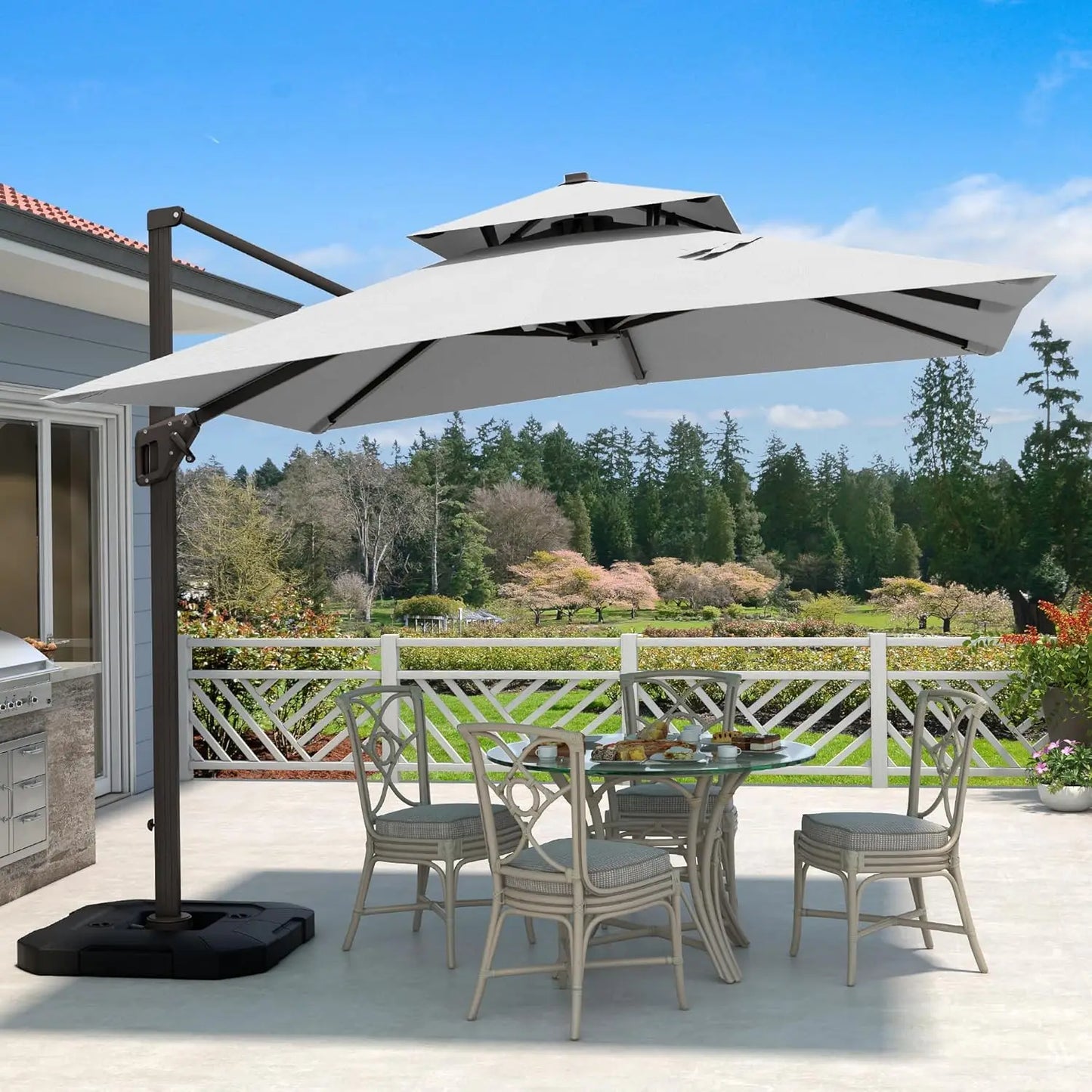Cantilever Patio Umbrella with Base Included Double Top Windproof Rectangle Offset Umbrellas