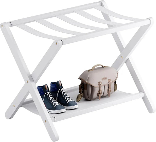 Luggage Rack, Folding Suitcase Stand with Storage Shelf