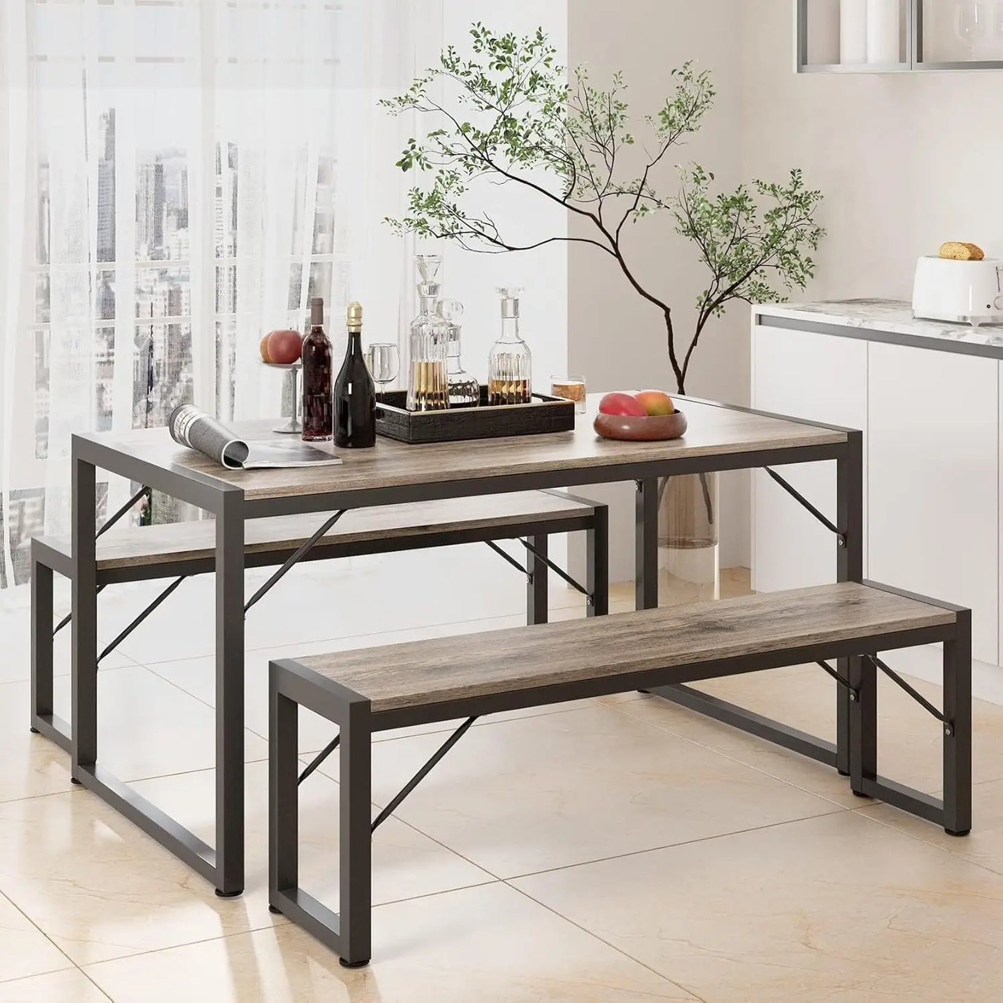 Space-Saving Dining Table Set with Metal Frame & MDF Board