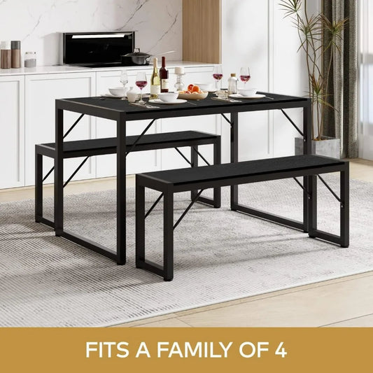 Space-Saving Dining Table Set with Metal Frame & MDF Board