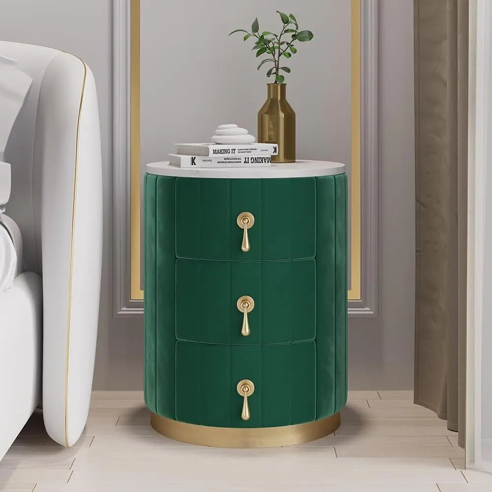 White Velvet Nightstand with Storage