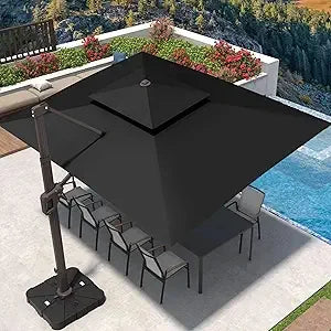 Cantilever Patio Umbrella 360°Rotation Rectangular Outdoor Large Offset Umbrellas Double Top