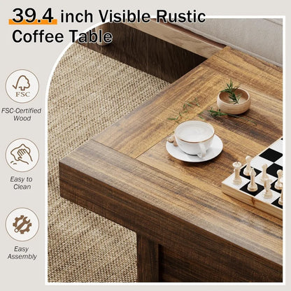 Rustic Center Table with X-Design Wooden Pedestal