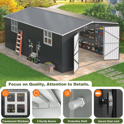 12x16/12x18FT Outdoor Metal Storage Shed w/ Windows
