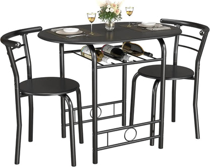 Wooden Round Table & Chair Set, Tabletop with Metal Frame
