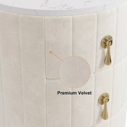 White Velvet Nightstand with Storage