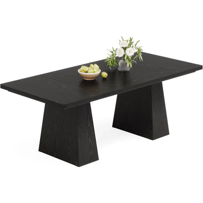 LITTLE TREE Black Dining Table for 4-6, Modern Kitchen Table with Tapered Wood Legs and Tabletop for Kitchen, Living Room