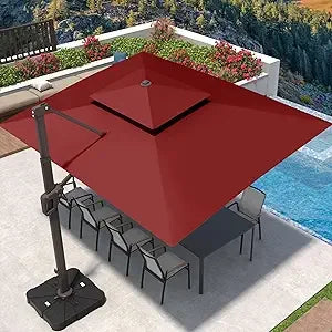 Cantilever Patio Umbrella 360°Rotation Rectangular Outdoor Large Offset Umbrellas Double Top