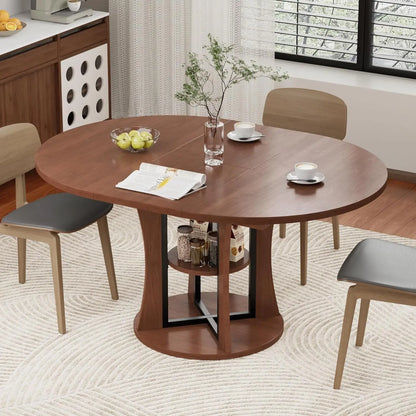 43.3''-59'' Extendable Round Dining Table for 4-8,Expandable Kitchen Table with Storage Shelf