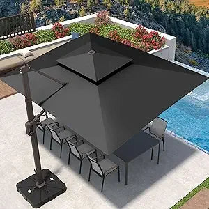 Cantilever Patio Umbrella 360°Rotation Rectangular Outdoor Large Offset Umbrellas Double Top