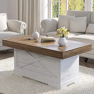 Rustic Center Table with X-Design Wooden Pedestal