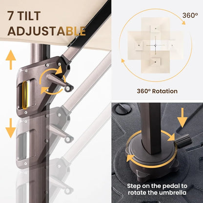Cantilever Patio Umbrella with Base Included Double Top Windproof Rectangle Offset Umbrellas