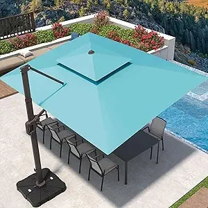 Cantilever Patio Umbrella 360°Rotation Rectangular Outdoor Large Offset Umbrellas Double Top