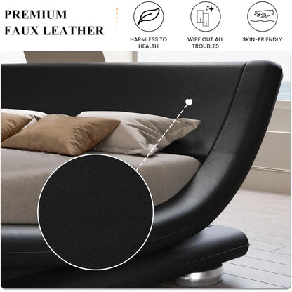 Bed frame, Sleigh Bed with Faux Leather Ergonomics Headboard