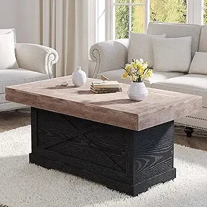 Rustic Center Table with X-Design Wooden Pedestal