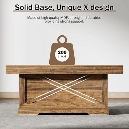 Rustic Center Table with X-Design Wooden Pedestal