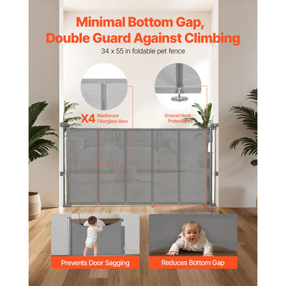 55/71/110in Retractable Baby Gate 34in Tall Extends Wide Retractable Gate for Kids Pets