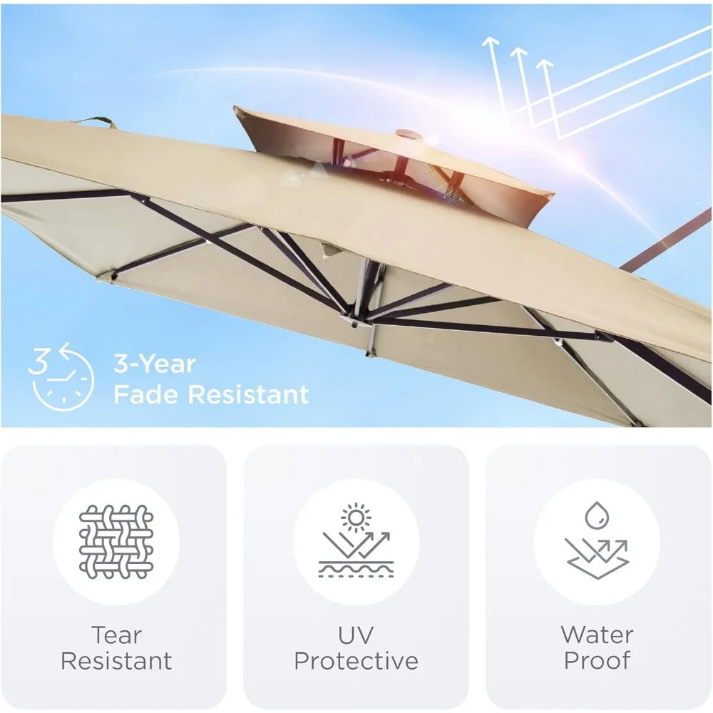 Cantilever Patio Umbrella 360°Rotation Rectangular Outdoor Large Offset Umbrellas Double Top