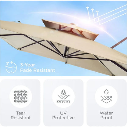 Cantilever Patio Umbrella 360°Rotation Rectangular Outdoor Large Offset Umbrellas Double Top