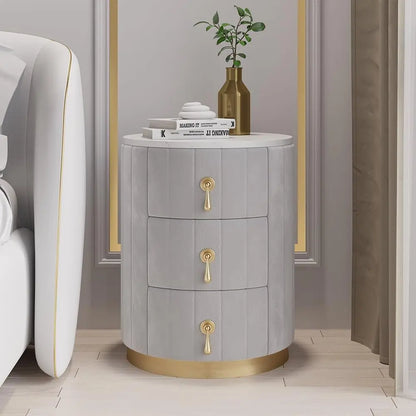 White Velvet Nightstand with Storage