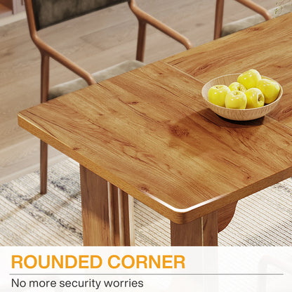 71" Large Kitchen Dining Table with Wood Pedestal Base,