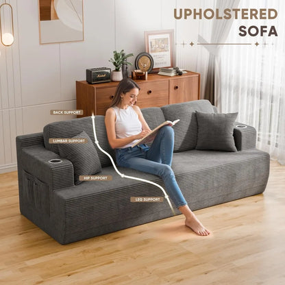 87” Boneless Sofa Couch with 2 Pillows Extra Deep Seats
