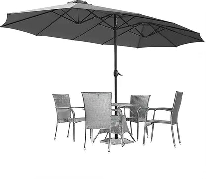 15ft Patio Umbrella with Solar Lights, Large Double Umbrella Outdoor and Crank