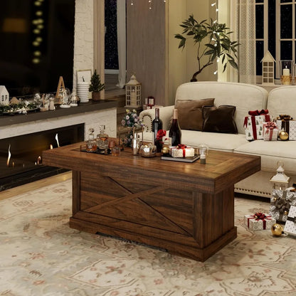 Rustic Center Table with X-Design Wooden Pedestal