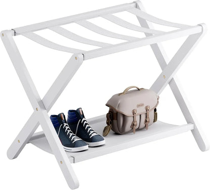Luggage Rack, Folding Suitcase Stand with Storage Shelf
